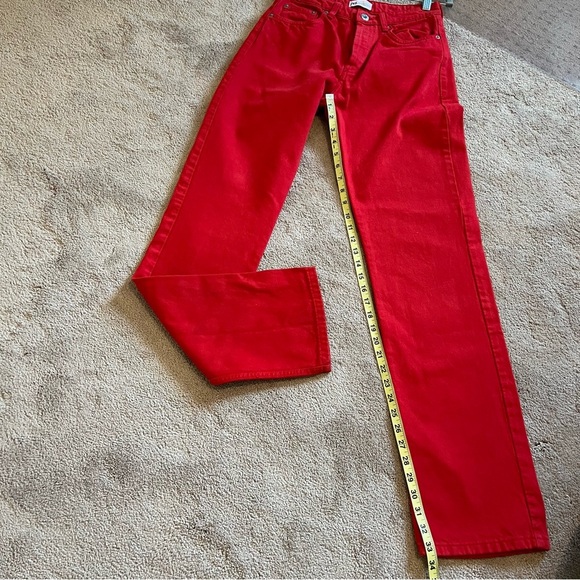 Zara Red Straight Leg Women Jeans Pants 6 Button Fly Casual Streetwear Holiday - Picture 15 of 16